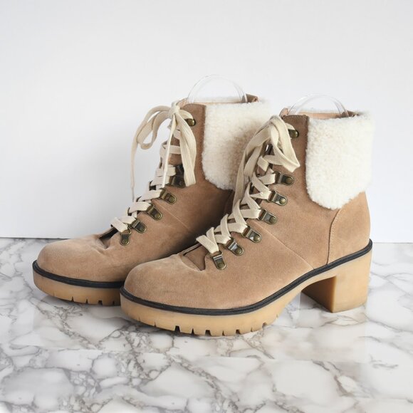 Oasis Society Madilyn Camel Tan Suede Lace-up Heel Boot Size 9 - Picture 2 of 8